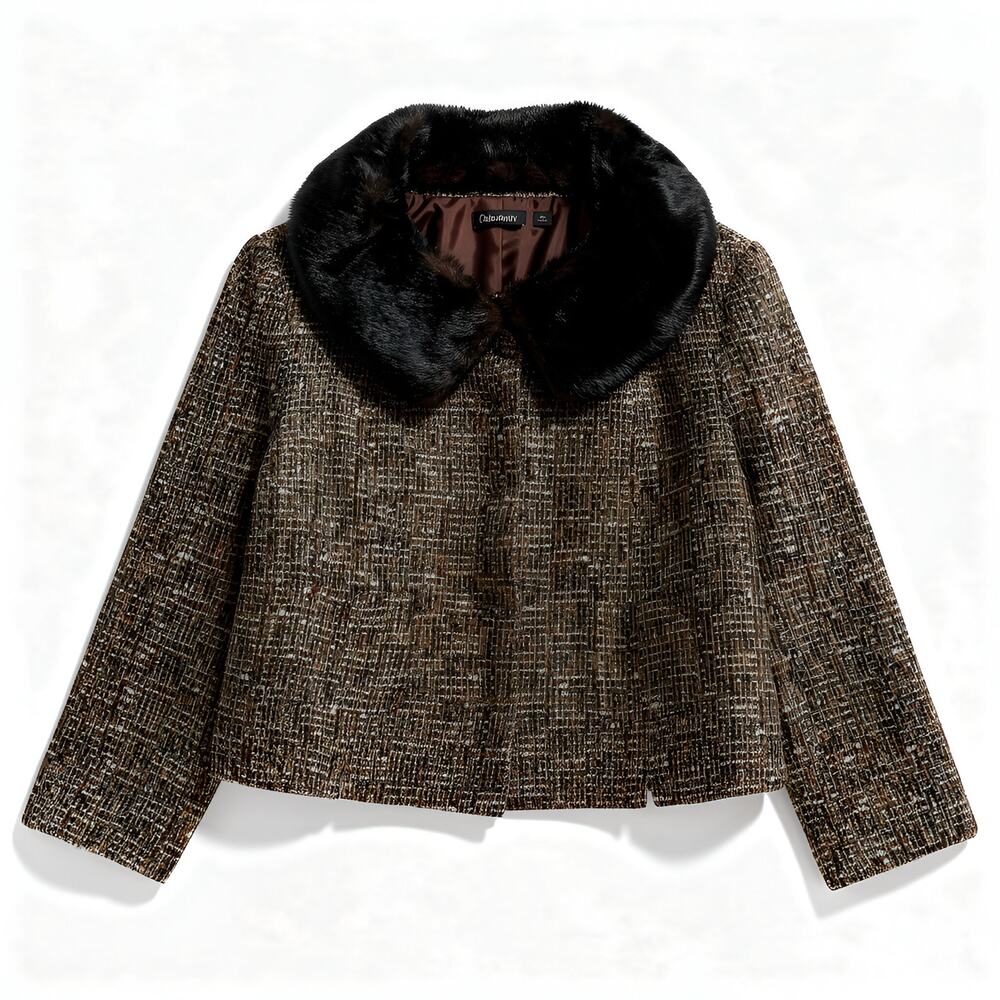 Relativity Brown Tweed Cropped Jacket - Petite Size 16P
